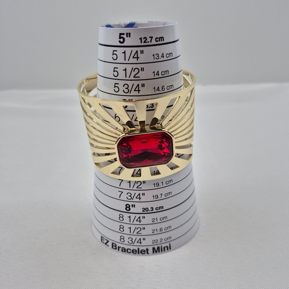 Heidi Daus Sunray Goldtone Octagonal Stone Cuff Bracelet Red Art Deco Style NWOT - Picture 8 of 9